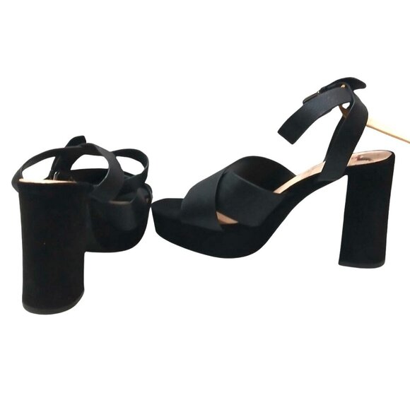 Vintage Y2K Womens Chunky Platform High Heel Sandal Size 9 Strappy Block Black - Picture 1 of 5
